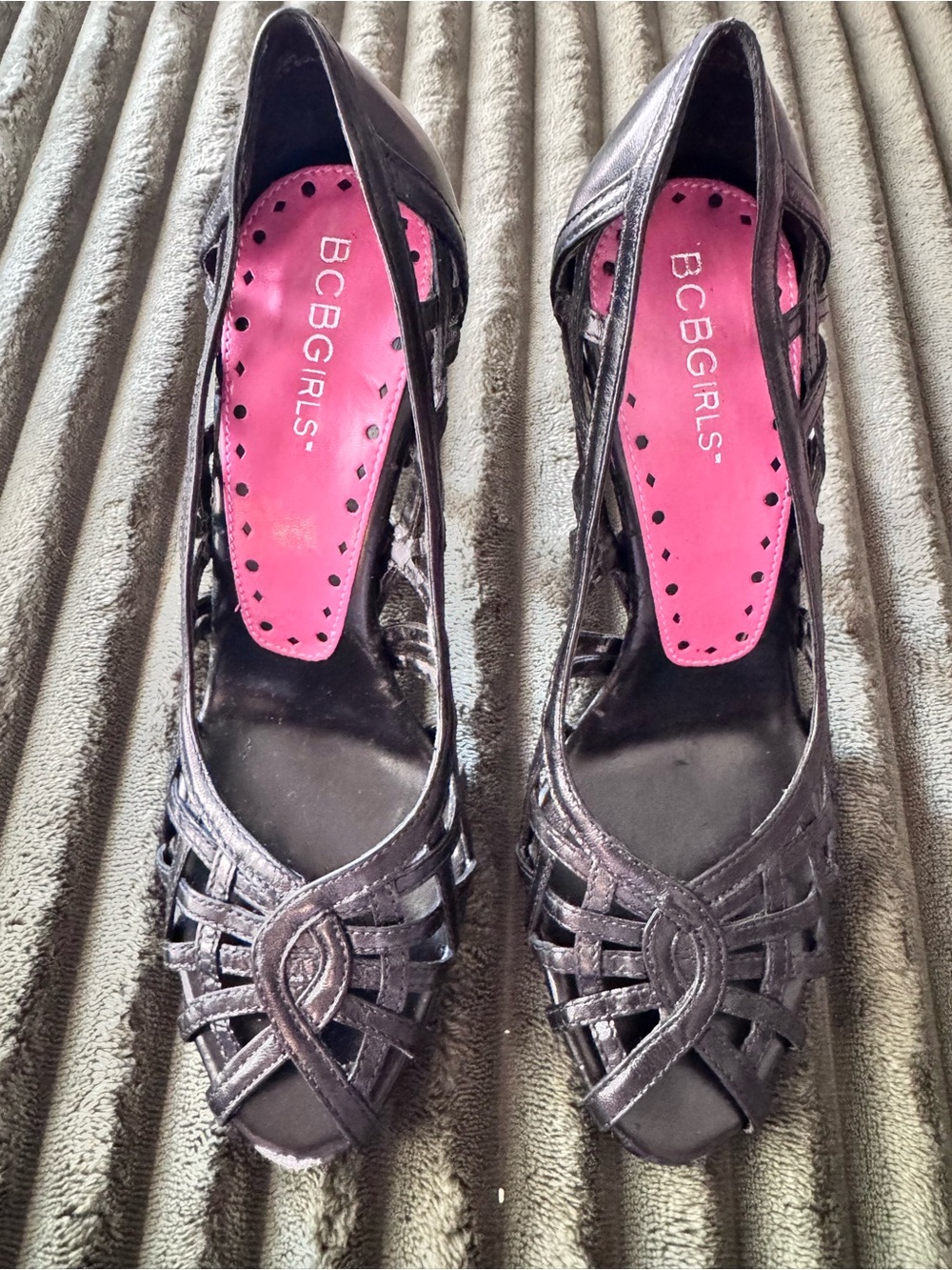 BCBG Peep-Toe Strappy Heels 5.5